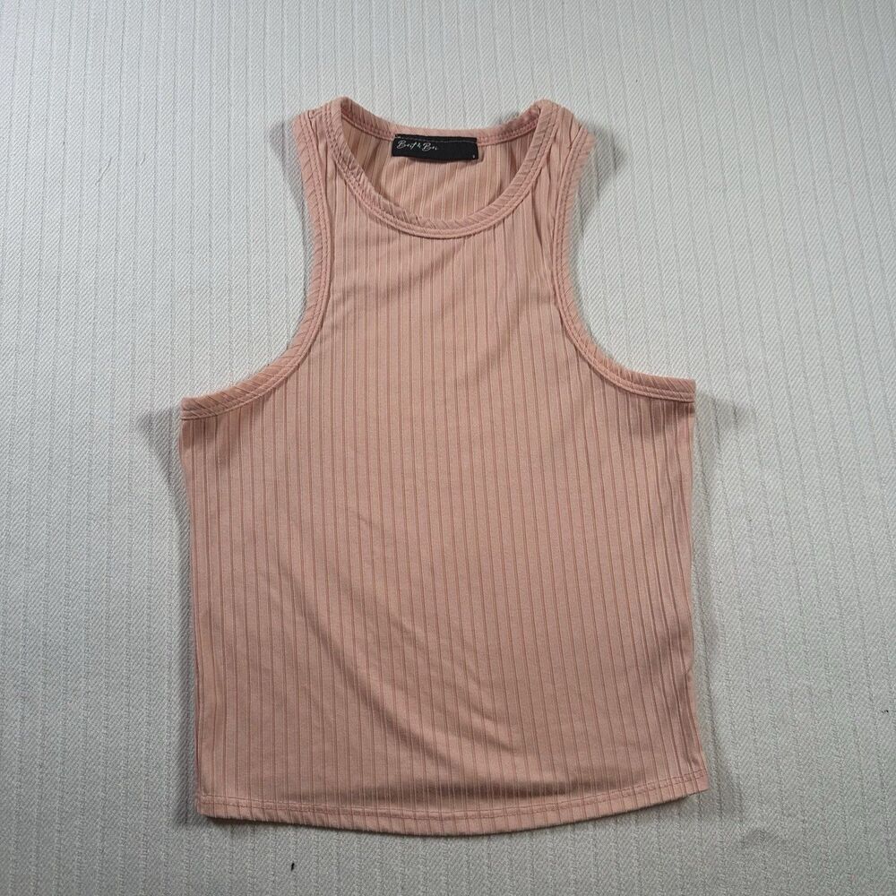 Brit & Bri Pink Ribbed Tank Top Womens Size Small High Neck Sleeveless Basic